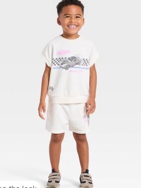 Toddler Boys' 2pc Hot Wheels Top & Bottom Set - Off-White